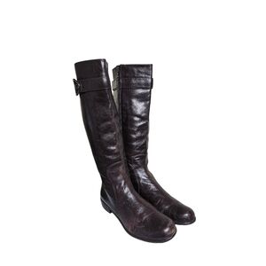 STUART WEITZMAN 76625  Brown Leather Flat Riding Boots Silver Buckle 7.5M